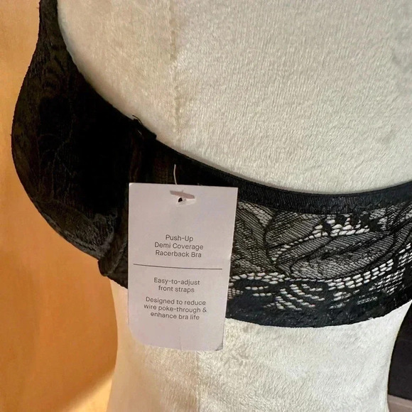 Auden Black Demi Coverage Lace Push-Up Racerback Bra - Picture 3 of 4